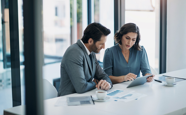 Wealthy client meeting with a financial advisor to review their bespoke investment strategy.