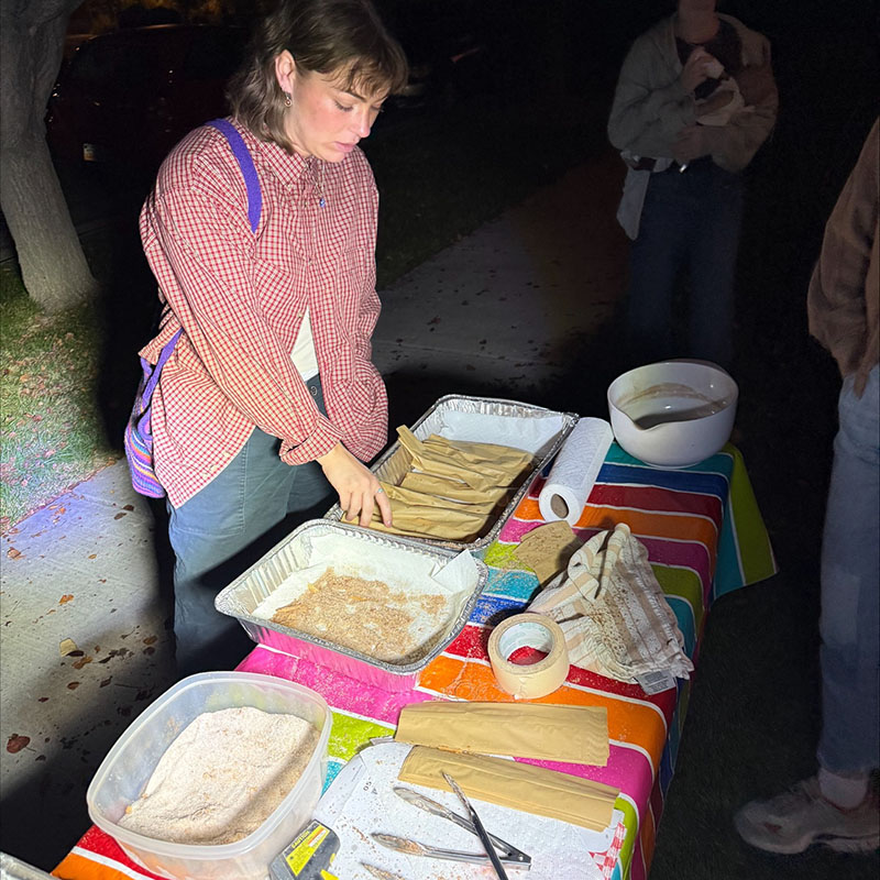 Making churros for trick-or-treaters on Halloween