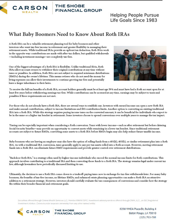 Shobe-June Article - Baby Boomers - Roth IRAs